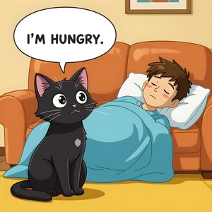 Голодный кот мультяшное